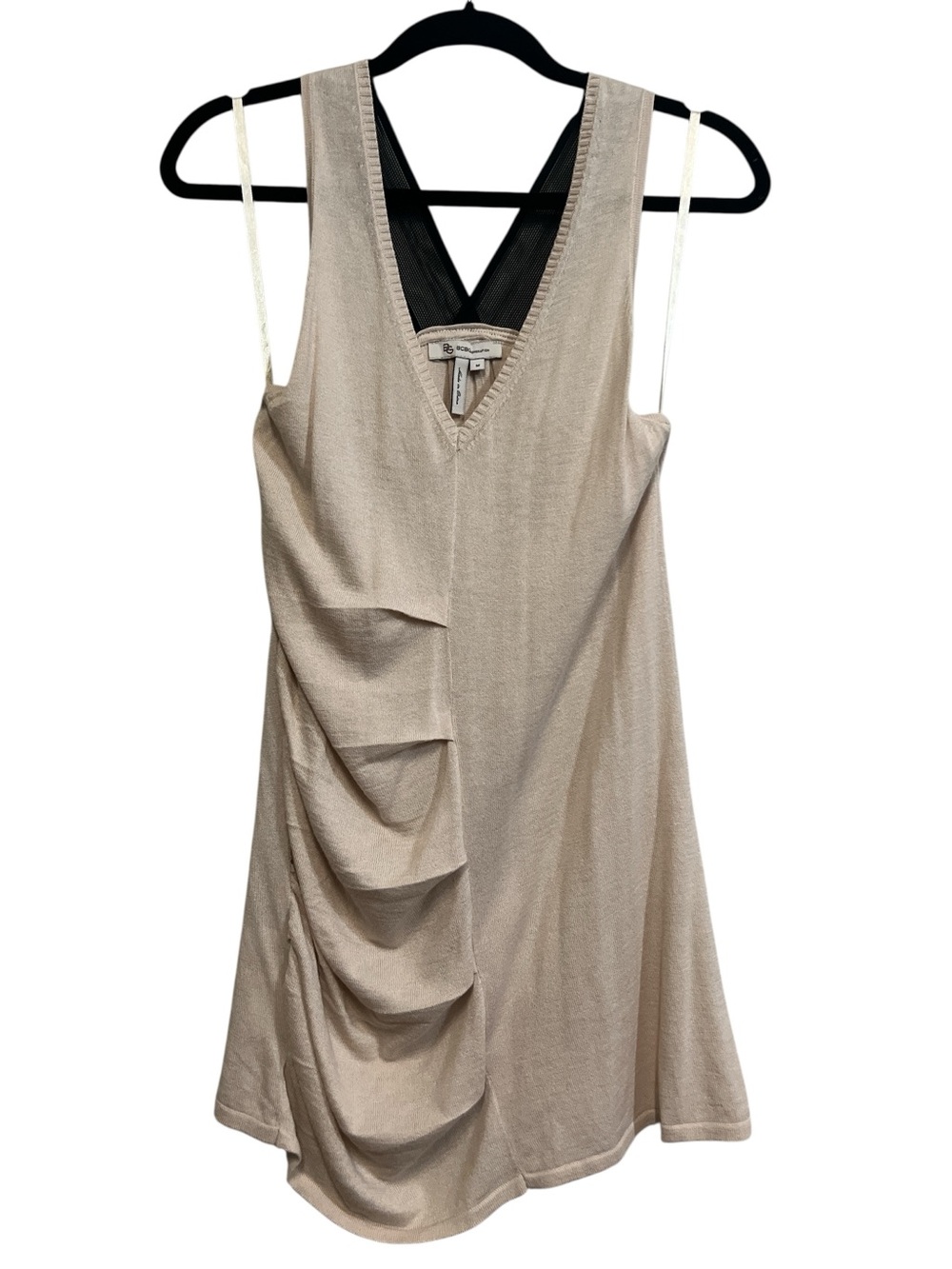 BCBGeneration Beige Tank with Black Racerback Inset and Side Draping Size Medium